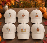 Autumn Goose Embroidered Hat, Cute Pumpkin Coffee Baseball Cap, Fall Animal Lover Gift