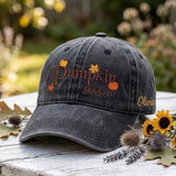 Custom Pumpkin Season Embroidered Hat, Vintage Washed Dad Hat, Personalized Fall Baseball Cap, Cute Autumn Halloween Pumpkin Patch Gifts