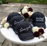 Custom Feeling Spooky Embroidered Hat, Halloween Bat Vintage Washed Dad Hat, Personalized Side Name Baseball Cap, Spooky Season Fall Gifts