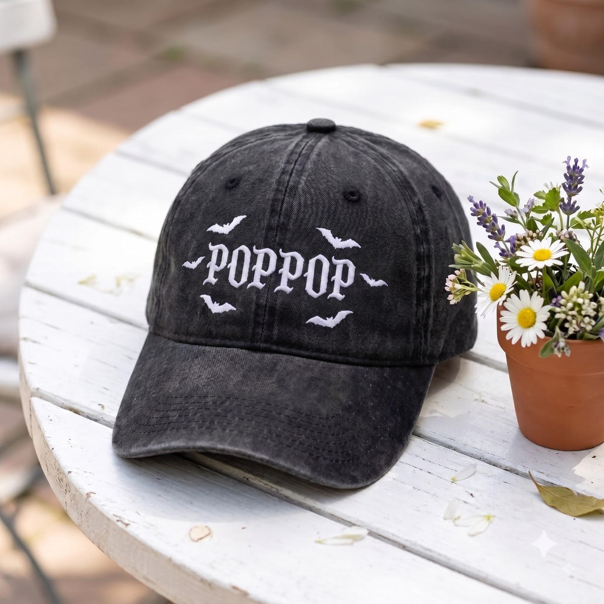 Custom Spooky Dad Hat, Halloween Dada Papa Grandpa Cap, Personalized Bats Embroidered Hat, Vintage Washed Baseball Cap, Fall Gift for Dad