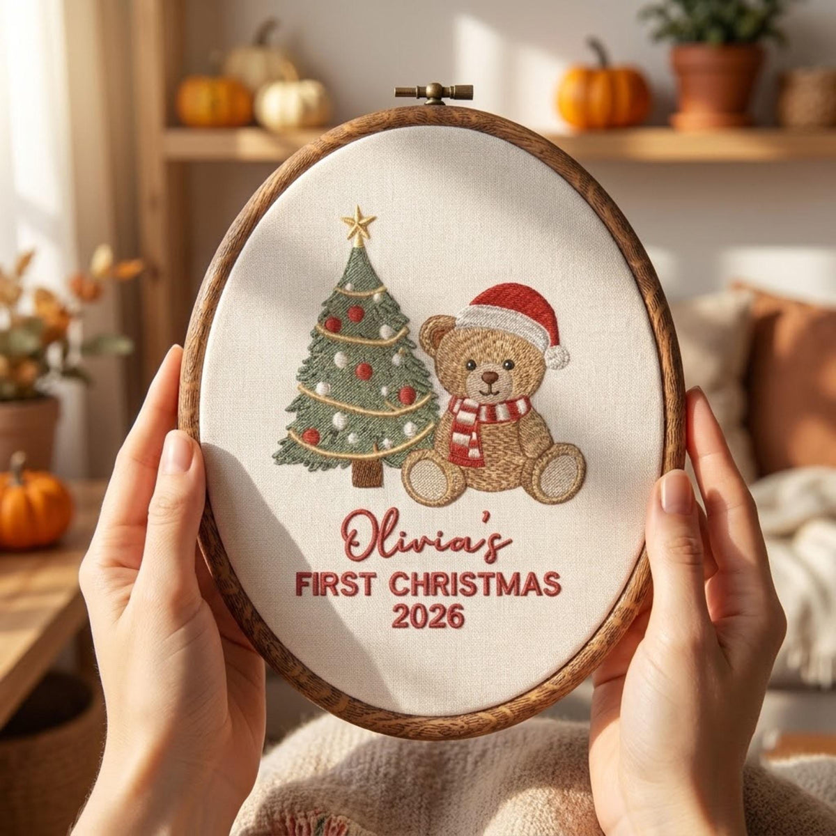 Baby 1st Christmas Ornament, Teddy Bear Tree Keepsake, Custom Name First Xmas Hoop 2026, New Baby Gift