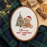 Baby 1st Christmas Ornament, Teddy Bear Tree Keepsake, Custom Name First Xmas Hoop 2026, New Baby Gift