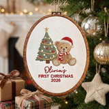 Baby 1st Christmas Ornament, Teddy Bear Tree Keepsake, Custom Name First Xmas Hoop 2026, New Baby Gift