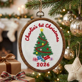 Personalized Baby 1st Christmas Ornament, Embroidered Tree Keepsake, Custom Name First Xmas Hoop 2026 Gift