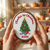 Personalized Baby 1st Christmas Ornament, Embroidered Tree Keepsake, Custom Name First Xmas Hoop 2026 Gift