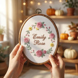 Personalized Floral Baby Name Sign, Rose Wreath Embroidery Hoop Art, Custom Nursery Wall Decor, Baby Girl Christmas Gift