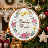 Personalized Floral Baby Name Sign, Rose Wreath Embroidery Hoop Art, Custom Nursery Wall Decor, Baby Girl Christmas Gift