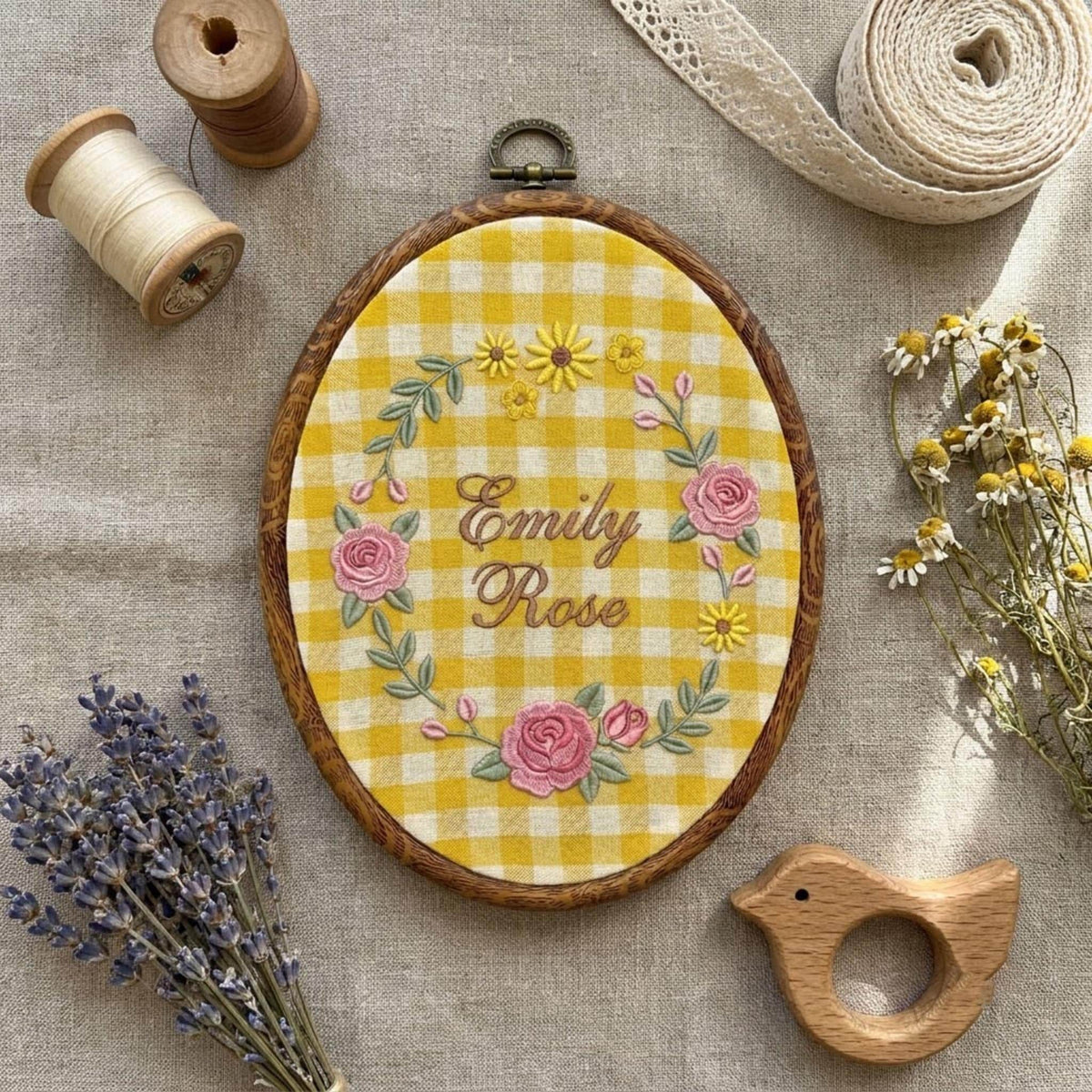 Personalized Floral Baby Name Sign, Rose Wreath Embroidery Hoop Art, Custom Nursery Wall Decor, Baby Girl Christmas Gift