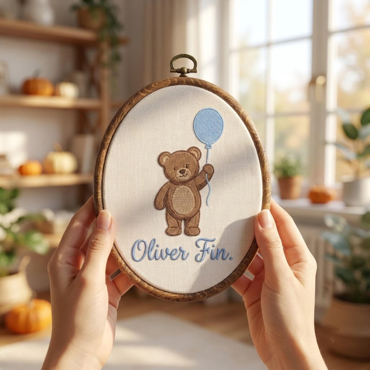 Personalized Teddy Bear Embroidery Hoop Art, Custom Baby Boy Name Sign, Nursery Wall Hanging Decor, Baby Shower Keepsake