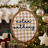 Personalized Name Sign, Gingham Plaid Embroidery Hoop Art, Custom Nursery Wall Decor, Baby Shower Keepsake Gift