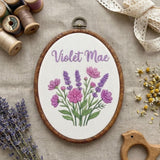 Personalized Floral Name Sign, Pink Gingham Nursery Decor, Custom Lavender Hoop Art, Embroidered Baby Girl Gift
