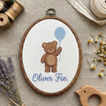 Personalized Teddy Bear Embroidery Hoop Art, Custom Baby Boy Name Sign, Nursery Wall Hanging Decor, Baby Shower Keepsake