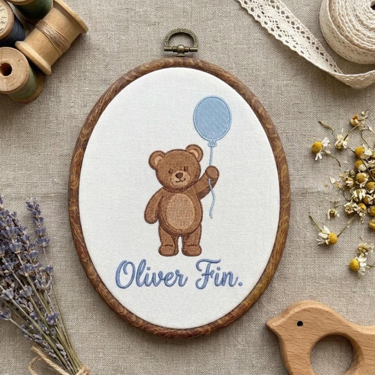 Personalized Teddy Bear Embroidery Hoop Art, Custom Baby Boy Name Sign, Nursery Wall Hanging Decor, Baby Shower Keepsake