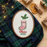 Custom Name Christmas Ornament, Baby Girl 1st Xmas Gift, Embroidered Hoop Hanging Decor, Pink Gingham Stocking Keepsake 2026
