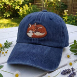 Red Fox Embroidered Hat, Charcoal Washed Denim Baseball Cap, Woodland Wildlife Gift