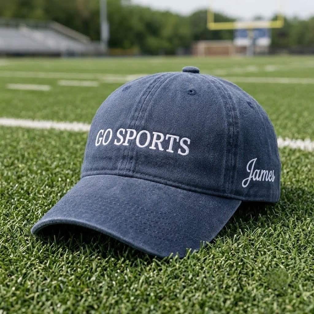 Custom Go Sports Varsity Embroidered Hat, Athletic Fan Cap, Baseball Dad Hat, Stadium Game Piece, Championship Gift, Sports Lover Present