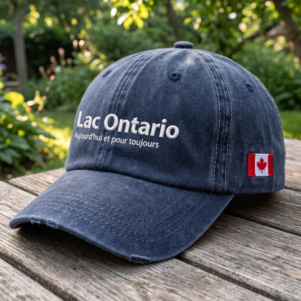 Lake Ontario Embroidered Hat, French Canadian Flag Vintage Washed Baseball Cap, Great Lakes Travel Gift