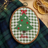 Custom Name Christmas Ornament, Embroidered Tree Hoop Hanging, Neutral Gingham Xmas Decor, Personalized Baby Holiday Keepsake Gift 2026