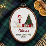 Custom Name Christmas Ornament, Baby 1st Xmas Gift 2026, Embroidered Duck Tree Hoop Decor, Blue Gingham Farmhouse Keepsake Tree Hanging