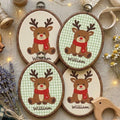 Personalized Christmas Ornament 2026, Cute Reindeer Embroidered Hoop, Custom Name Xmas Keepsake, Baby Kids Green Gingham Tree Decor