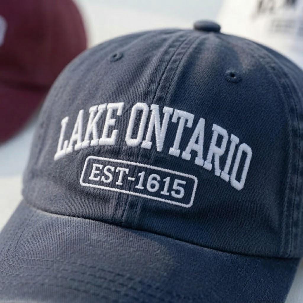 Lake Ontario 1615 Embroidered Baseball Cap, Vintage Wash Dad Hat, Cute Outdoor Travel Accessory, Trendy Vacation Festival Gift