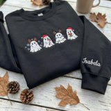 Custom Christmas Ghost Embroidered Sweatshirt, Spooky Holiday Sleeve Name Crewneck