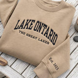 Custom Embroidered Lake Ontario Sweatshirt, Great Lakes Sleeve Est Date Crewneck