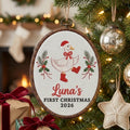 Personalized Baby 1st Christmas Ornament 2026 - Embroidered Goose in Boots Hoop Keepsake