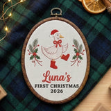 Personalized Baby 1st Christmas Ornament 2026 - Embroidered Goose in Boots Hoop Keepsake