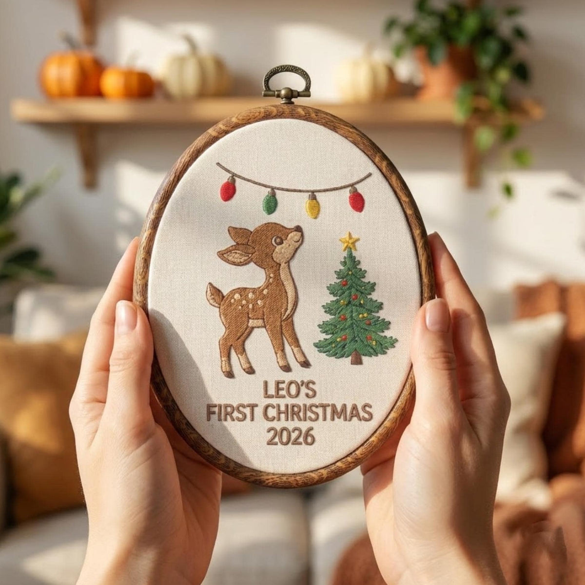 Personalized Baby First Christmas Ornament 2026, Cute Deer Fawn Embroidered Hoop, Custom Name Xmas Keepsake, Newborn Woodland Gift