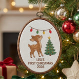 Personalized Baby First Christmas Ornament 2026, Cute Deer Fawn Embroidered Hoop, Custom Name Xmas Keepsake, Newborn Woodland Gift