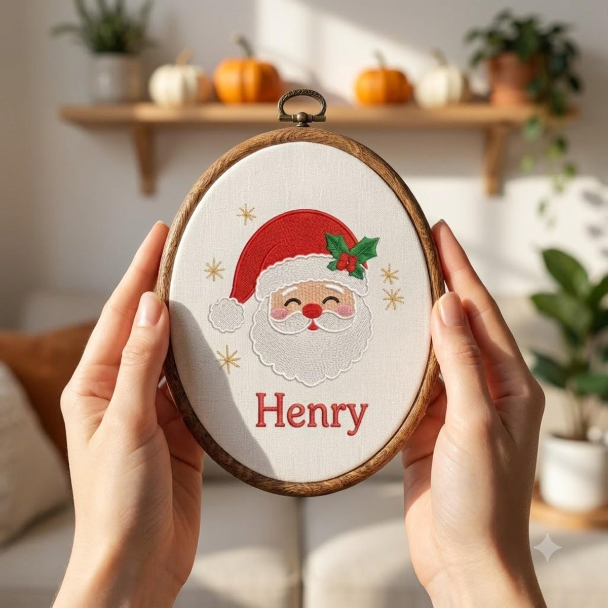 Personalized Santa Christmas Ornament 2026 - Embroidered Santa Claus Keepsake Hoop
