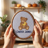 Custom Name Baby Keepsake Ornament, Cute Teddy Bear with Duck Hoop Art, Blue Pinstripe Nursery Decor, Personalized New Baby Gift 2026