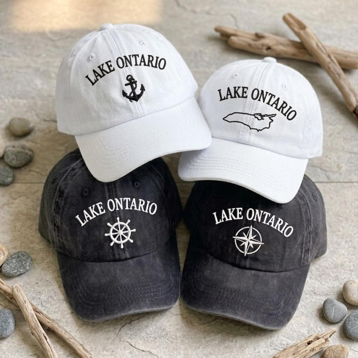 Embroidered Custom Lake Ontario Dad Hat, Vintage Washed Cap, Personalized Lake Hat, Great Lakes Dad Hat, Coastal Outdoor Hat, Canada Gift
