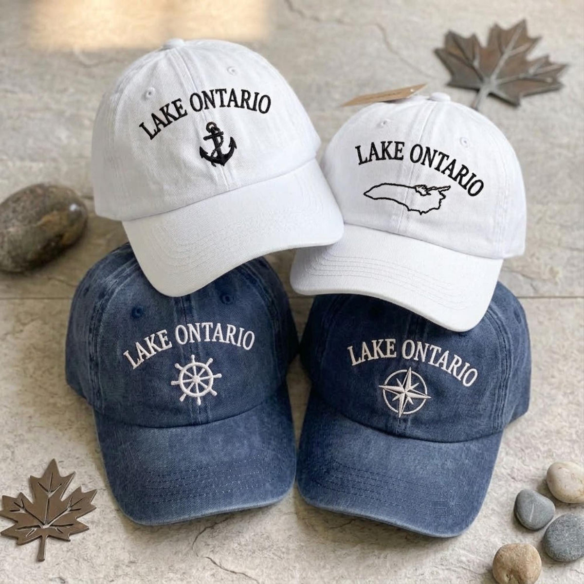 Embroidered Custom Lake Ontario Dad Hat, Vintage Washed Cap, Personalized Lake Hat, Great Lakes Dad Hat, Coastal Outdoor Hat, Canada Gift