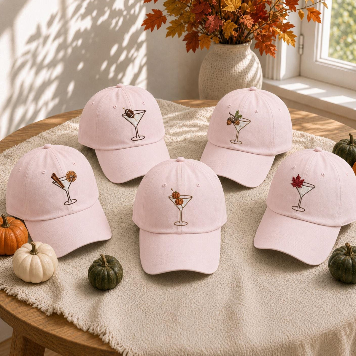Autumn Cocktail Icons Embroidered Hat, Halloween Drink Baseball Cap, Matching Fall Party Gift