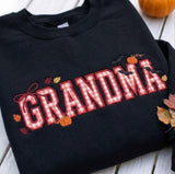 Custom Halloween Mama Applique Sweatshirt, Gigi Grandma Gingham Embroidered Crewneck