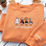 Custom Spooky Goose Embroidered Sweatshirt, Funny Halloween Sleeve Name Crewneck