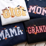 Custom Halloween Mama Applique Sweatshirt, Gigi Grandma Gingham Embroidered Crewneck