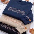 Custom Pumpkin Embroidered Sweatshirt, Line Art Fall Sleeve Name Crewneck