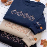 Custom Pumpkin Embroidered Sweatshirt, Line Art Fall Sleeve Name Crewneck