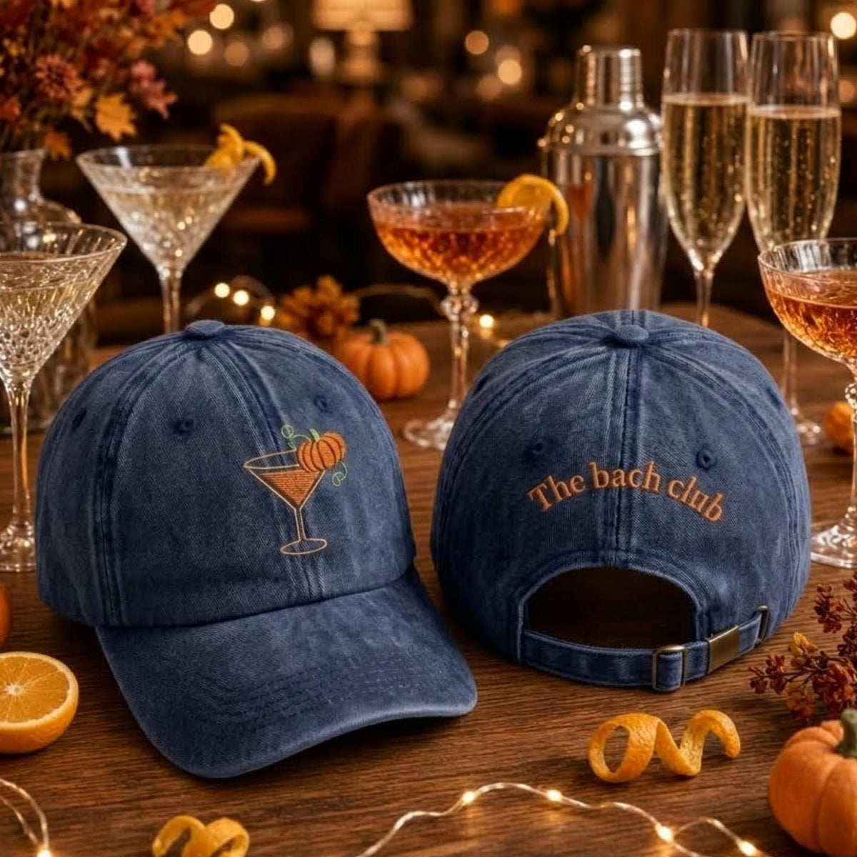 The Bach Club Pumpkin Cocktail Washed Baseball Cap, Bachelorette Fall Embroidered Dad Hat