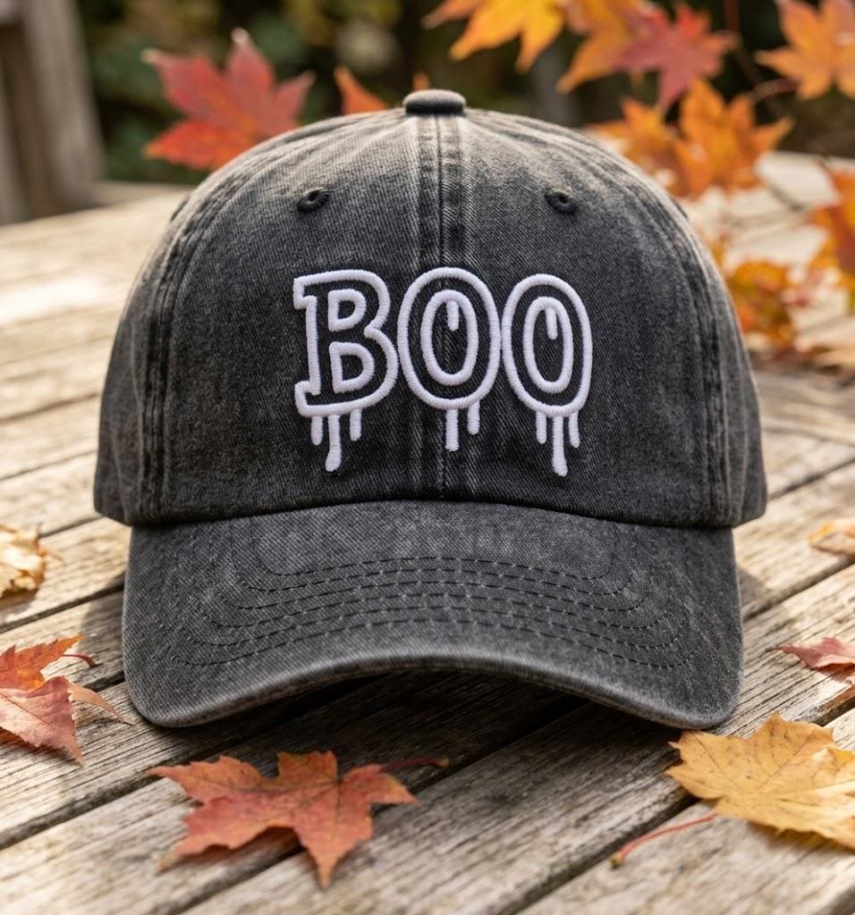 Custom Boo Drip Embroidered Hat, Spooky Season Dad Cap, Distressed Fall Baseball Hat, Halloween Party Headwear, Ghost Theme Gift