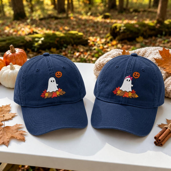 Ghost Pumpkin Balloon Embroidered Hat, Cute Halloween Baseball Cap, Matching Couple Gift