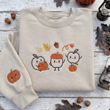 Custom Embroidered Fall Sprites Sweatshirt, Pumpkins Autumn Acorn Sleeve Crewneck