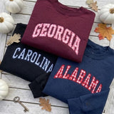 Custom Embroidered State Gingham Sweatshirt, Personalized Hometown Pride Crewneck