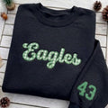 Custom Embroidered Gingham Mascot Sweatshirt, Game Day Jersey Number Sleeve Crewneck