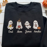 Custom Embroidered Ghost Family Sweatshirt, Personalized Name Matching Halloween Crewneck