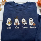 Custom Embroidered Ghost Family Sweatshirt, Personalized Name Matching Halloween Crewneck