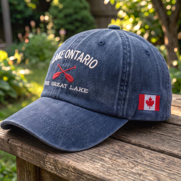 Lake Ontario Crossed Oars Embroidered Hat, Canadian Flag Nautical Baseball Cap, Boating Gift
